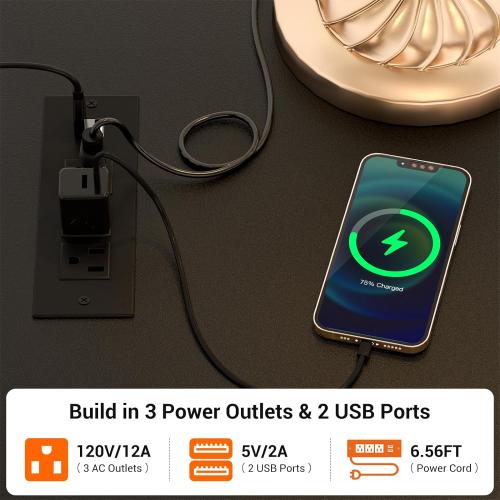 Cyclysio Dresser with Hanging Rack, 5 Fabric Drawers Dresser with Clothes Rack, Wooden Top Storage Chest of Drawers with Charging Station & LED Lights, Lockable Wheels, Closet