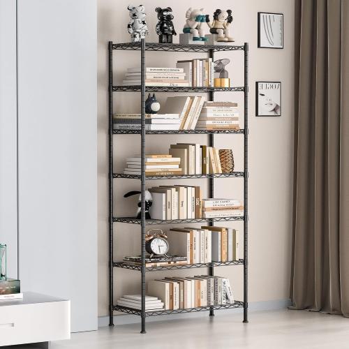 Size 13.9 D x 23.9 W x 71.6 H Color black 7-Tier Metal Storage Rack Adjustable Shelf,Storage Unit Shelf for Laundry Bathroom Kitchen Pantry Closet(Black,13.9 D x 23.9 W x 71.6 H)
