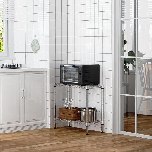 MZG 220 lbs 2 Tier Storage Rack Metal Wire Shelving Unit, Storage Standing Household Shelf Organizer for Laundry Bathroom Kitchen Pantry Closet Garage Utility Room, Chrome 11.8 D x 27.6 W x 23.4 H‼️COLOR BLACK‼️