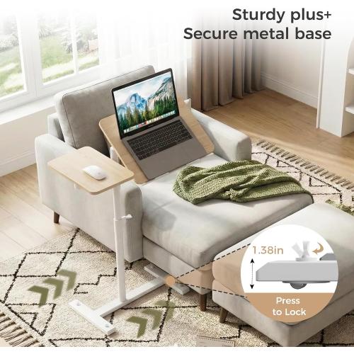 YUHFERA Rolling Table for Laptop Stand, Height and Angle Adjustable Over Bed Table with Wheels, Tilt-Top Laptop Desk for Couch with Cup Holder, Bed Table Tray for Eating (Oak)