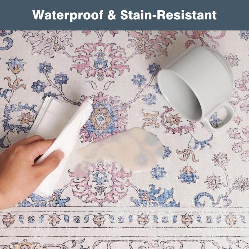 6.5x10 Durable Vinyl Rugs for Living Room, Vintage Floral Pattern for Dining Room, Bedroom, Home Office, Bobo Beige Non-Slip Large Rugs for Indoor&Outdoor RV, Deck, Backyard, Balcony,Modern Home Decor