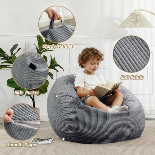 Bean Bag Chair with Corduroy Cover for Teens and Kids, Small Comfy Fluffy Floor Chair for Living Room Bedroom