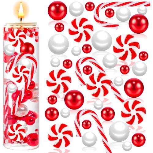 120Pcs Christmas Vase Filler, White and Red Candy Cane Decor, Christmas Floating Vase Fillers for Home Table Centerpieces Decorations