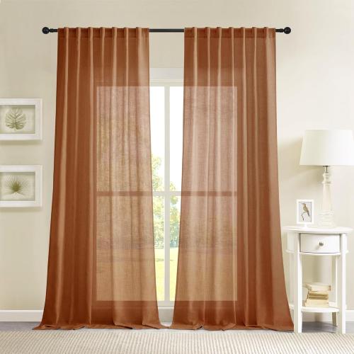 Novecozy Terracotta Linen Curtains 42 x 72 Inch Long 2 Panels Set for Bedroom Living Room, Backtab Rod Pocket Farmhouse Boho Linen Textured Light Filtering Semi Sheer Window Drapes, Burnt Orang