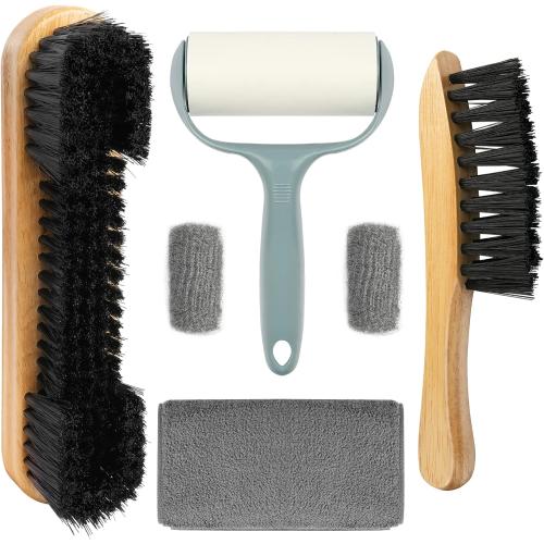 Pool Table & Rail Brush 5 Set, Billiard Felt Cleaner Accessories with 2 Wooden Brushes, Cue Cleaning Cloth, Ferrule Polish Cloth & Sticky Lint Roller