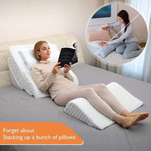 Adjustable Orthopedic Bed Wedge Pillow Set, Reading Pillow & Back Support for Sleeping, Memory Foam Wedge for Lower Back, Knee and Leg Pain, Acid Reflux, Snoring, Post Surgery Recovery
