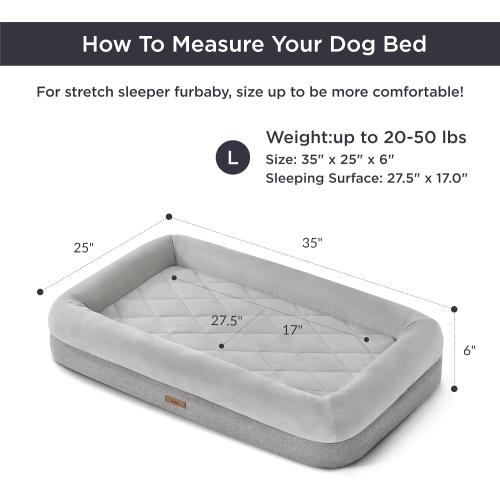 Lesure Memory Foam Dog Bed - Orthopedic Dog Bed Washable for Large Dogs Made with CertiPUR-US® Certified Foam, Bolster Pet Bed with Removable Washable Cover and Waterproof Lining, Grey