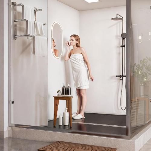 HOLANA 18 Corner Shower Foot Rest - Wooden Showers Stool Seat for Shaving Legs - Small Shower Benches for Inside Shower - Waterproof Bath Step Stools Bench for Bathroom (Height - 18in, Acacia)