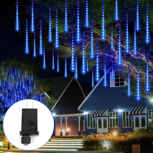 Meteors Shower Lights, 192 LED Falling Rain Lights 8 Tubes 11.8 Inch Waterproof Christmas Plug in Snowfall LED Outdoor for Tree Party Garden Yard Holiday Christmas Decoration, Blue