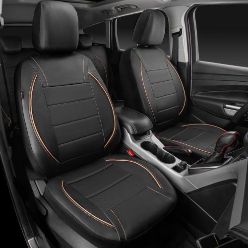 CAR PASS Universal FIT Piping Leather Car Seat Cover, for suvs,Van,Trucks,Airbag Compatible,Inside Zipper Design and Reserved Opening Holes (Full Set, Black and Beige)