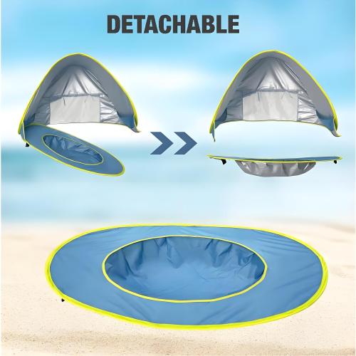 Baby Beach Tent with Pool, Pop Up Sun Shelter for Infant Toddlers, Portable UV Protection Shade with Carry Bag for Outdoor Travel, Camping