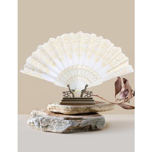 EOSAU Handheld Chinese Folding Fan Hand Fans for Women Foldable Bulk for Party Wedding Church Dancing (White)