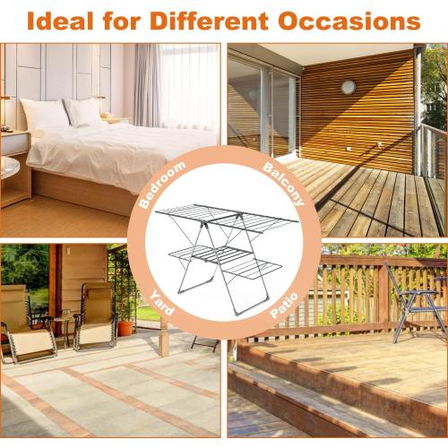 Bigzzia Clothes Drying Rack Foldable, 2-Level Large Laundry Drying Rack Collapsible, Stainless Steel Drying Rack Clothing for Indoor Outdoor, Easy to Fold, 33 Drying Rails, 142cm, Gray