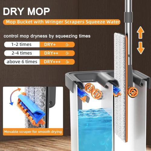 JUDRDO Mop and Bucket with Wringer Set for Home,61 Flat Mop and Bucket System for Floor Cleaning,Wet Dry Mop Window Wall Cleaner with Long Handle,Floor Mop