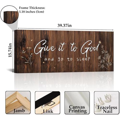 Vefacaiyo Give It to God and Go to Sleep Canvas Wall Art Christian Inspirational Quotes Poster Painting Artwork for Home Living Room Bedroom Wall Decor Framed Ready to Hang 40x16 Inch