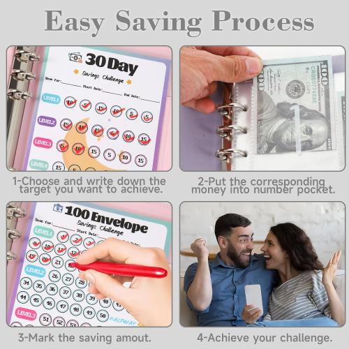 2 Pack 100 Envelopes Money Saving Challenge, Cash Budget Planner A5 Binder