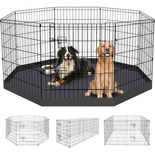 BLACK Dog Pen Pet Playpen Dog Fence Indoor Foldable Metal Wire Exercise Puppy Play Yard Pet Enclosure Indoor Outdoor 8 Panels 30 Inch with Bottom Pad/Top Cover