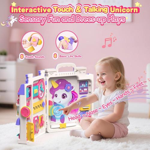 ELFJOY Montessori Toys for 1 Year Old Girl Gifts, Busy Board for 1 2 Year Old - 56  Activities Bilingual Early Educational Learning Toddler Baby Girl Toys, First Birthday Gifts for 1 2 Year Old Girls