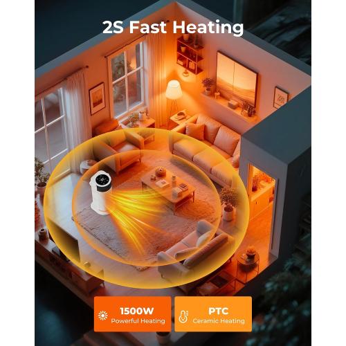 Portable Electric Space Heater - 1500W PTC Ceramic Fast Safety Heat Heater with Remote, Timer, 70 Swing, LED Display and Child Lock for Office Bedroom Home Indoor Use