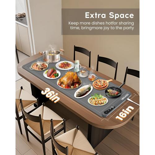 Warming Mat For Food Extra Large 36x16 580W Food Warmer Chafing Dishes for Buffet,Food Warming Mat,Food Warmers for Parties Buffet,6 Temp 6 Hour Timer Heating Mat for Food Christmas Gifts