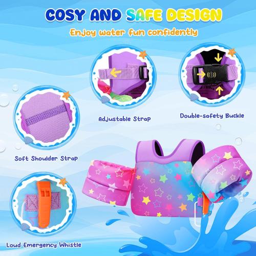MoKo Toddler Swim Vest for Kids 13-30/20-50/22-66lbs, Swim Arm Floaties Cartoon Swimming Water Wings Pool Float Vests Sleeves Shoulder Straps Arm Band for Children Learn to Swim