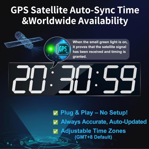 Large Digital Wall Clock 28 with GPS Auto-Sync, Remote Control & Timer, Wall-Mounted for Classroom, Office, Gym, Conference Room