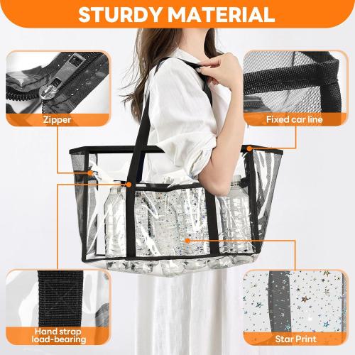 Clear Beach Tote Bag - Waterproof PVC Stadium Approved - Extra Large Transparent Bag for Pool, Concert