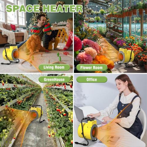 1500W Greenhouse Heater with Digital Thermostat, Outdoor Heater with Overheat Protection and 3-Second Rapid Heating Function, Outdoor Heaters for Patio Garage, Greenhouse, Flower House