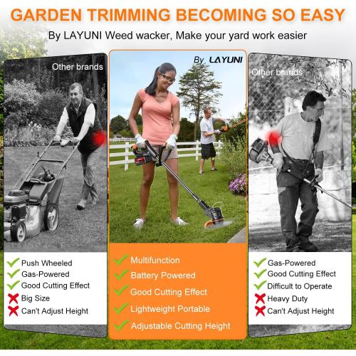 Electric Weed Wacker Cordless Weed Eater Battery Powered with 5 Types Blade, 3 in 1 Cordless Grass Trimmer/Brush Cutter with 2X 21V 4.0Ah Batteries for Lawn, Garden