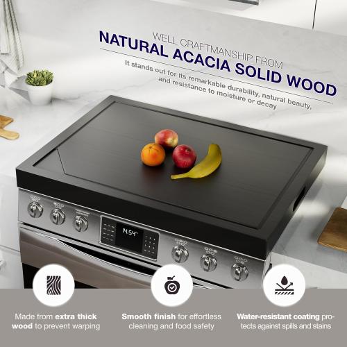 BLUEWEST Noodle Board Stove Cover with Handles, 3 in 1 Wood Stove Top Covers Board for Gas Burners and Electric Stove, Wooden RV Stovetop Cover, Tray for Kitchen Counter Space with Juice Grooves
