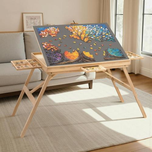 Size 34.2 x 26.3  TEAKMAMA Puzzle Table 27.6 Tall 1500 Piece Puzzle Board with Drawers, 34.2 x 26.3 Adjustable 5-Tilting-Angle Jigsaw Table with Legs, Jigsaw Board for Adults, Nature