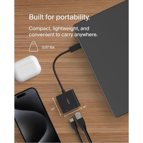 Belkin Connect USB-C to Ethernet   Charge Adapter 100W w/Gigabit Ethernet Port and USB-C Port - 10/100/1000 Mbps for Fast Internet Connection - Compatible with iPhone 17, Samsung Galaxy S25, & More