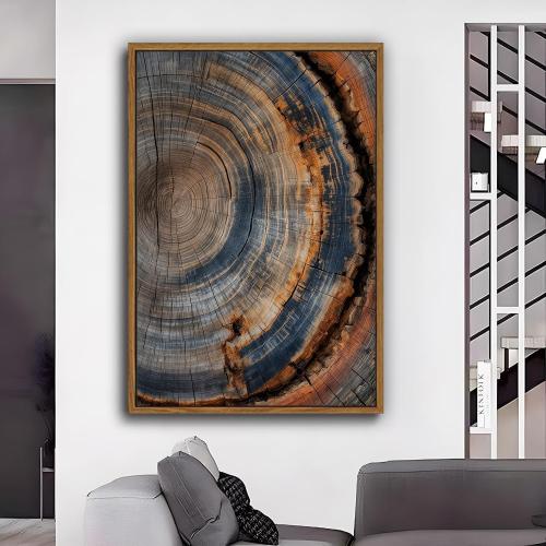 IBHJSART Framed Tree Ring Canvas Wall Art Vintage Colorful Wood Stump Painting Prints Modern Minimalist Pictures Neutral Nature Rustic Farmhouse Decor Living Room Bedroom Bathroom Office 12x16 Natural Framed