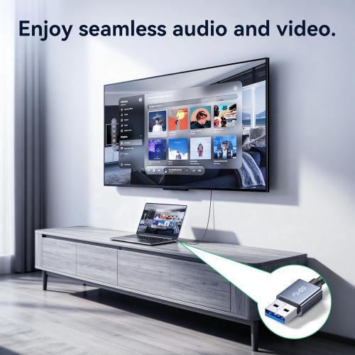 USB 3.0 to HDMI Cable 5Ft, 1080P@60Hz 5Gbps USB to HDMI Adpter High Speed for Connecting Laptop/PC/PS5/Xbox/Switch to TV/Monitor/Projector, Screen Mirroring and Display Extension