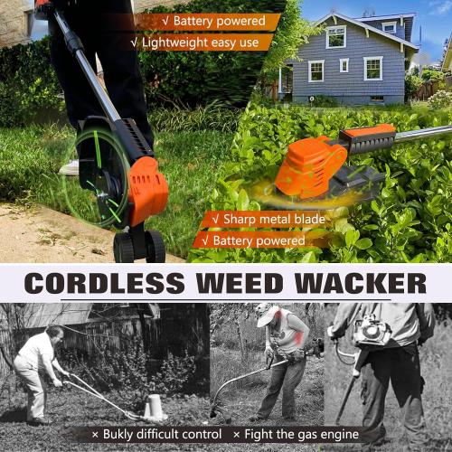 Electric Weed Wacker Eater Cordless Battery Powered, Weed Trimmer 21V Lightweight No-String with 2 Battery Operated & Wheels, 3 in 1 Stringless Grass Trimmer/Edger/Brush Cutter for Garden Yard Lawn‼️items missing‼️