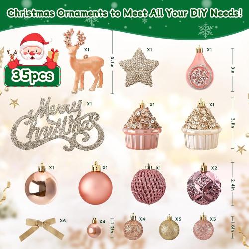 Livole 2 FT Small Christmas Tree, Mini Christmas Tree with Lights, Mini Tabletop Full Xmas Trees with 35 PCS Pink Ornaments, Merry Christmas, Xmas Tree for Table DIY Christmas Decor