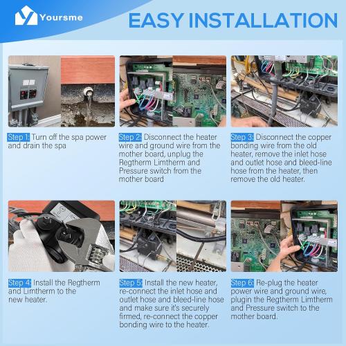 Yoursme 6kW Low-Flow PDR Titanium Heater with Sensors Kit Replacement for Hot Spring/Watkins/Tiger River/Limelight Hot Tub Spa No-Fault, 230V/6Kw,115V/1.5Kw, Replace # 26-C3160-1S, C3160-1S, 73790