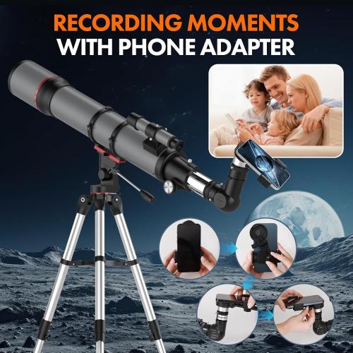 Aurosports Telescope for Adults High Powered - 90mm Aperture 800mm Portable Refractor Telescope for Adults Astronomy Beginners & Kids with Tripod Phone Adapter Carrying Bag