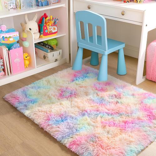 junovo Washable, Non-Slip Area Rug, Soft Rainbow Area Rug for Girl's Room, Children's Play mat, Baby Girl Bedroom Nursery Home Bedroom, 2ft x 3ft Tie-Dyed Rainbow