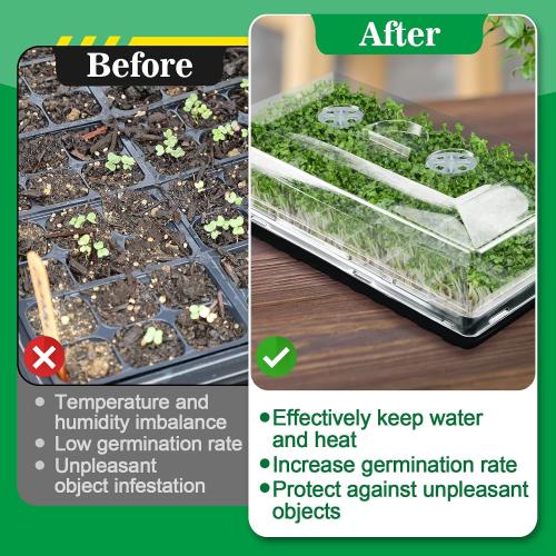 Apipi 10 Pcs 4'' High Durable Humidity Domes - Thickened 1020 Seed Starting Tray Covers with Adjustable Vents, Greenhouse Plant Growing Lid Dome for Seedling Growth Well Water Retention