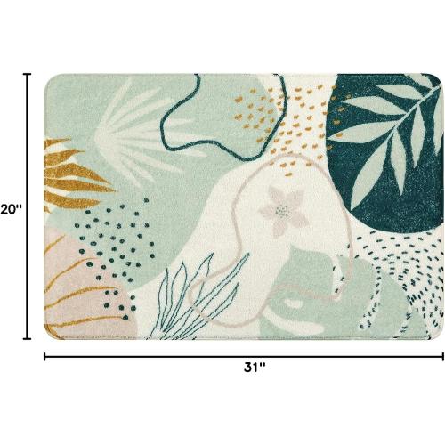 Uphome Bathroom Rugs Modern Abstract Velvet Bath Mat Non-Slip Colorful Botanical Printed Bath Rug Soft Machine Washable Floor Mats Art Design for Bathroom Tub Shower,20''x31''