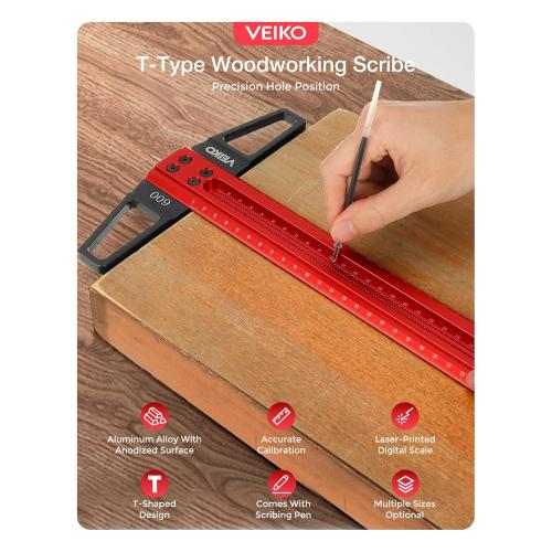 Alloy Scriber Precision Woodworking Tool T-Type Square Line Ruler Scribe (500 MM)