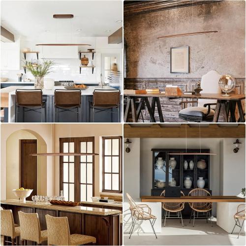 51 Wood Linear Pendant Light Wood Dining Room Light Fixture Modern Pool Table Lights Kitchen Island Lights for Dining Room Bar Kitchen Island Walnut Color