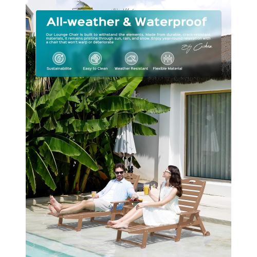 Oversized Outdoor Chaise Lounge Chair, HDPE Patio Chair with Wheels | Oversized outdoor HDPE chaise lounge with wheels & cup holder, 5 adjustable position, UV-resistant for patio, pool & backyard