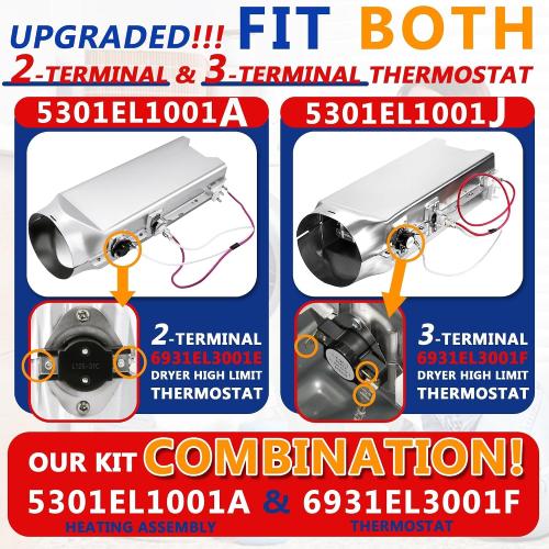 DLE1501W DLE1101W DLEX3360W Dryer Heating Element & Thermostat Fit for LG Models DLEX2550R DLE3733U DLE2240W DLE3733W DLE0442G DLEX3250V DLEX3360V DLE5977B DLE2050W DLE0442W DLE2140W DLE2101W DLE3777W