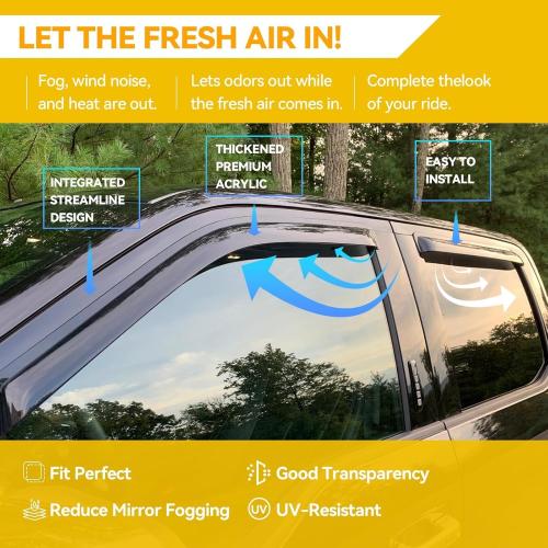 Rain Guards for 2007-2010 Hyundai Elantra Sedan (Excludes Touring Models), Out-Channel Window Visor Shields Vent Deflector Shade Wind Dark Smoke 2008 2009 07 08 09 10, Outside-Mount, 4PCS