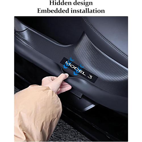 8pcs 2025 8PCS Tesla Door Sill Protector for Model 3 2024 2025 Highland, Carbon Fiber Door Sill Scuff Plate Edge Guard, Front and Rear Door Entry Guard Scuff Plate Carpet Front Rear Sill