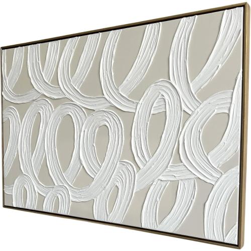 Colleen Karis Designs Textured Abstract Canvas Wall Art, Tonal Plaster Loops Design, Neutral Modern Wall Decor with Gold Frame, Ready to Hang Artwork for Living Room or Bedroom, 24x36 Inches