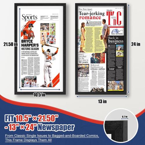 JupDec 11 × 22 Up to 13 × 24 Newspaper Frame, Premium Wood Display Case with Acrylic Panel, Wall Mount or Tabletop Stand, Perfect for Home & Office Decor, Ideal Gift for Collector, 1 Pack, White  ‼️unused ‼️