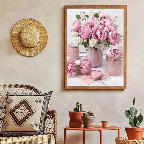 MaiMMaledy Paint by Numbers Kit for Adults Beginners Canvas Pictures with Framed Drawing Painting with Wooden Triangle Easel Pink Flowers *missing paint*